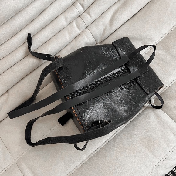 Rare True Vintage 70's Genuine Leatherwork Black Western Satchel Backpack Mexico - Picture 7 of 10